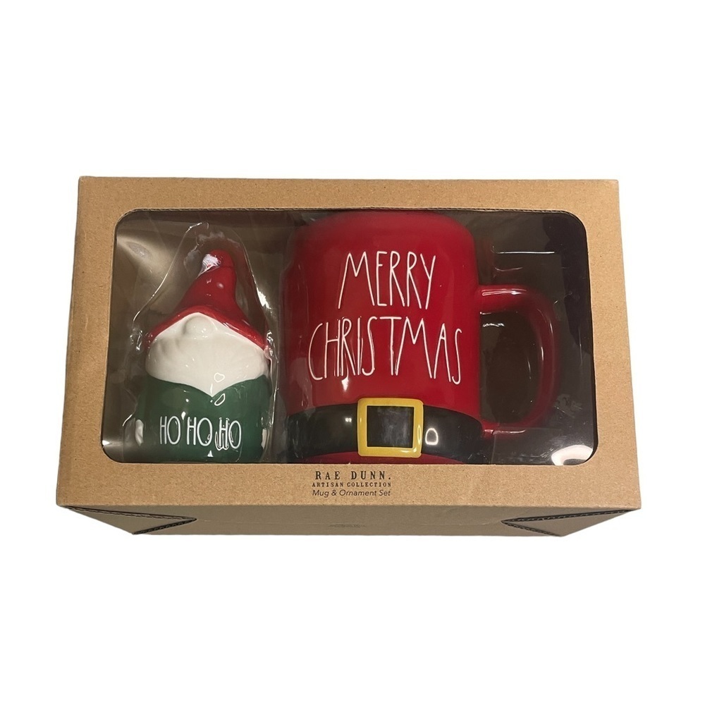 Rae Dunn Merry Christmas Mug and Gnome Ornament Holiday Set